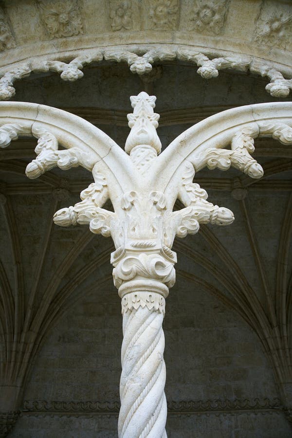 Ornate column on monastery in Portugal.
