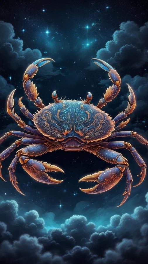 A ornate crab with intricate patterns and glowing lines vector illustration