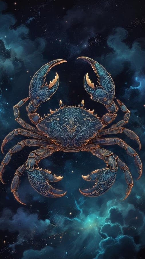 A ornate crab with intricate patterns and glowing lines royalty free illustration