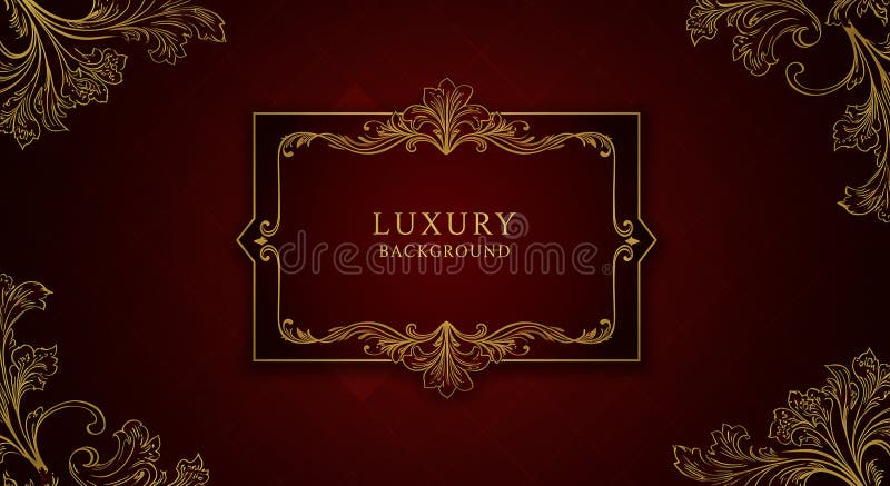 Ornate Design mit elegantem dunkelroten Hintergrund und luxuriösem goldenen Blumenmotiv stock abbildung