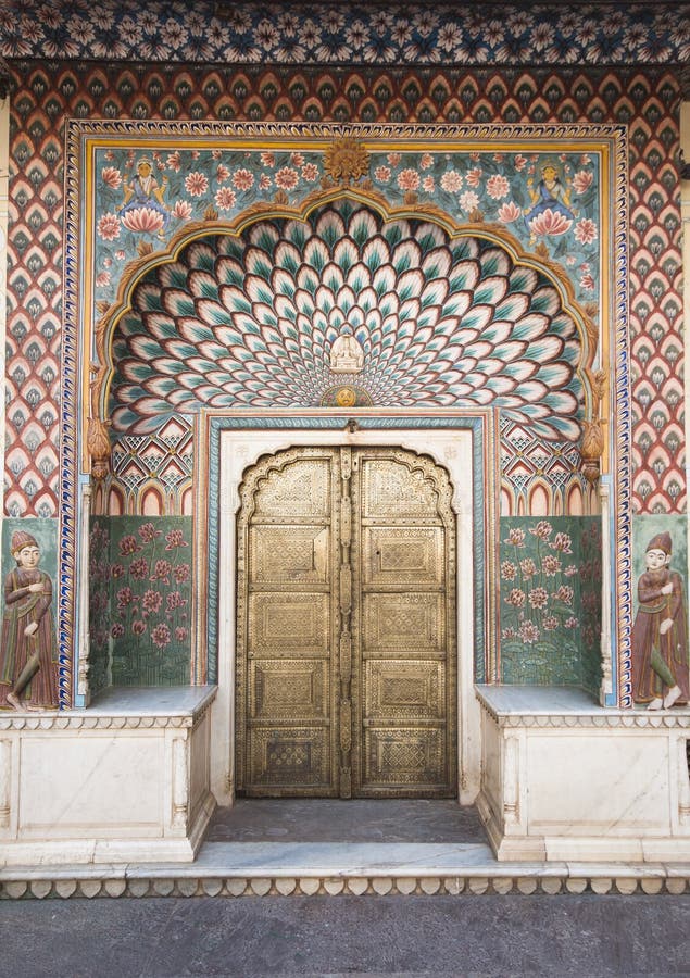 Ornate door in City Palace in Jaipur, India