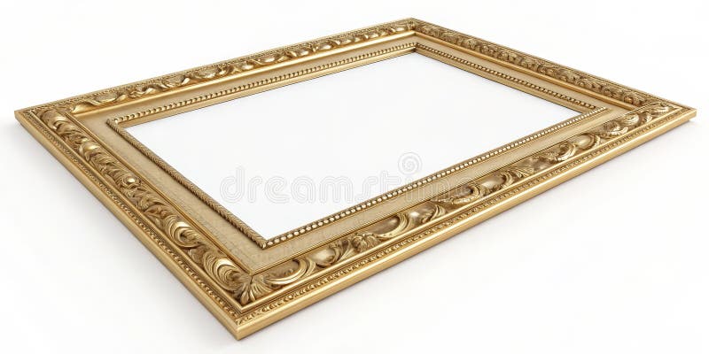 Ornate Gold Frame Rectangle Composition 3D Render Empty Mockup Picture Frame Gold Frame Ornate Frame ilustracja wektor