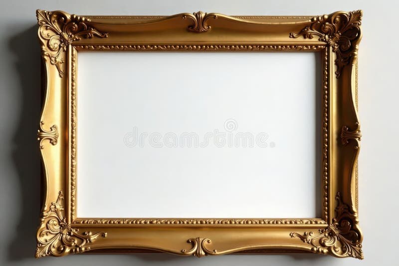 Ornate golden frame, perfect for artwork display Copy space included , antique frame, gold frame royalty free illustration