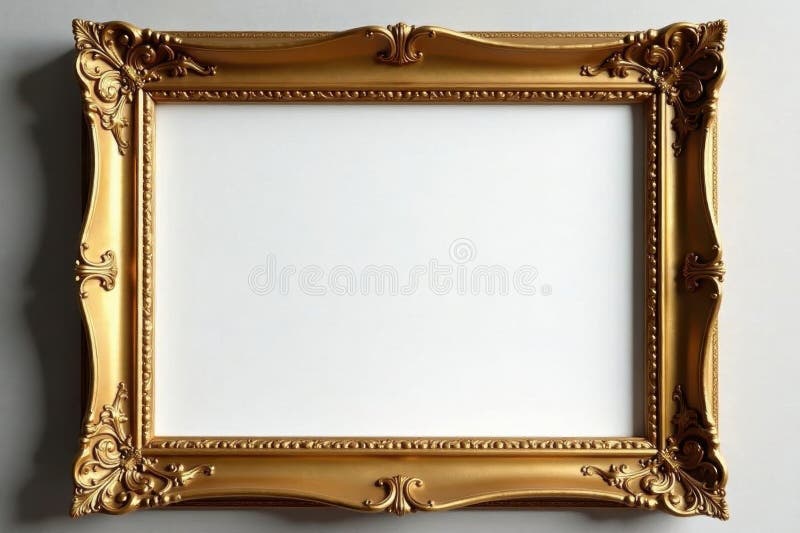 Ornate golden frame, perfect for artwork display Copy space included , antique frame, gold frame royalty free illustration