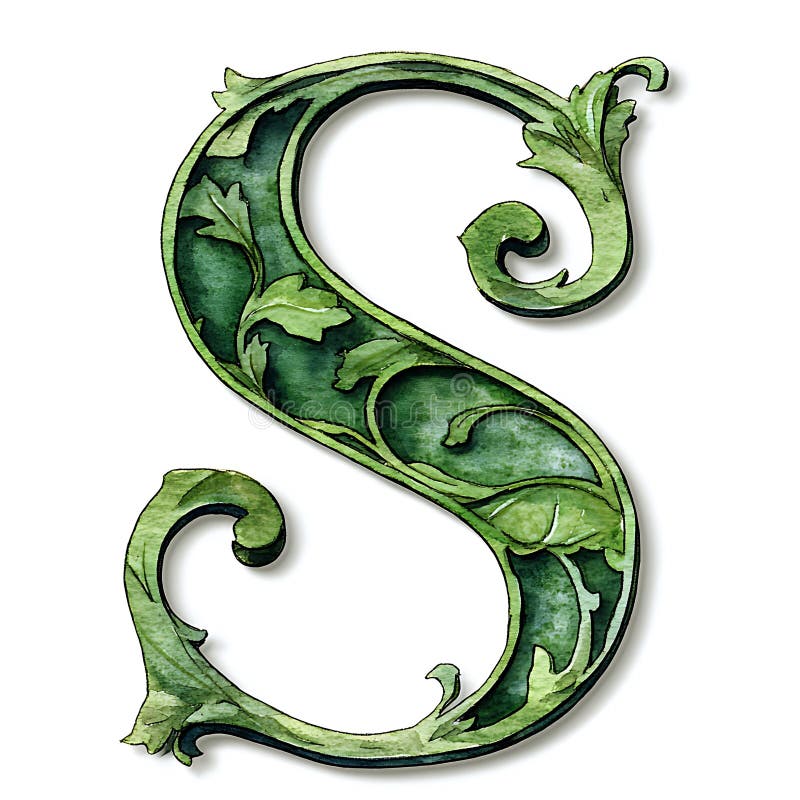 Ornate Green Letter S med Floral Design Elegant Initial for Monogram and Logos vektor illustrationer