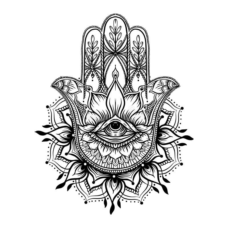 Circular Intricate Mandala with Hamsa Hand of Fatima Design for ...