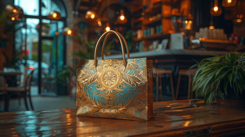 Sacoșă de designer cu crenguță în cafenea bună și generativă vector illustration