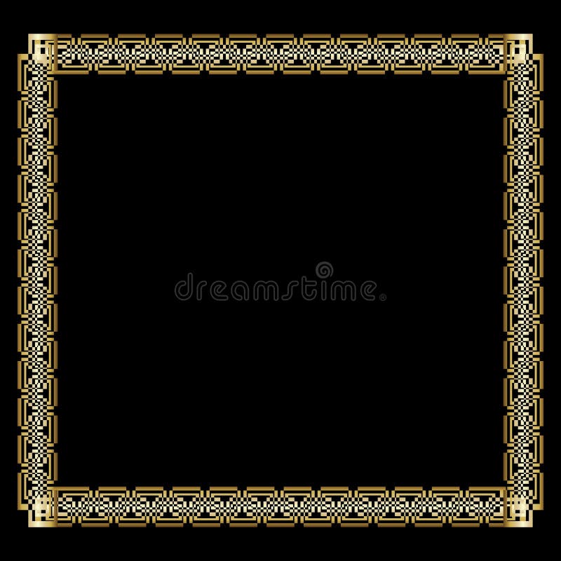 Ornate luxurious golden frame in art deco style on black background. Elegant square border with 3d embossed effect