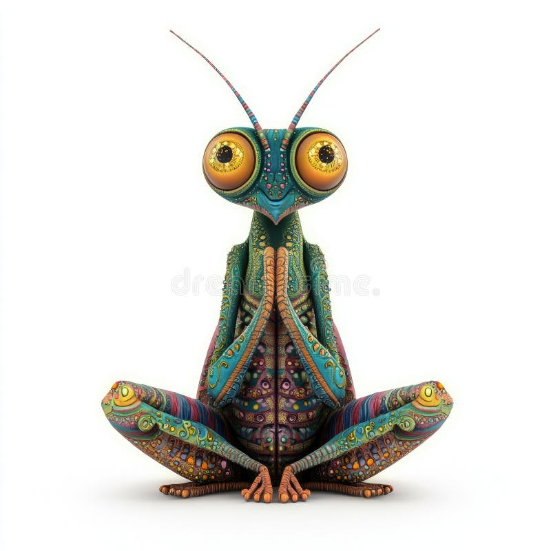 Ornate Mantis in Lotus Pose : Rendering 3D a colori illustrazione vettoriale