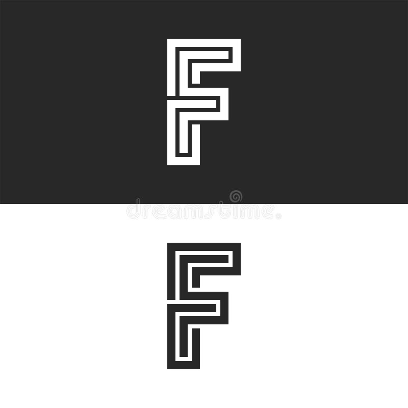 Ornate monogram bokstav F logotyp kreativt konstverk som förenar svarta och vita linjer i form av en maze