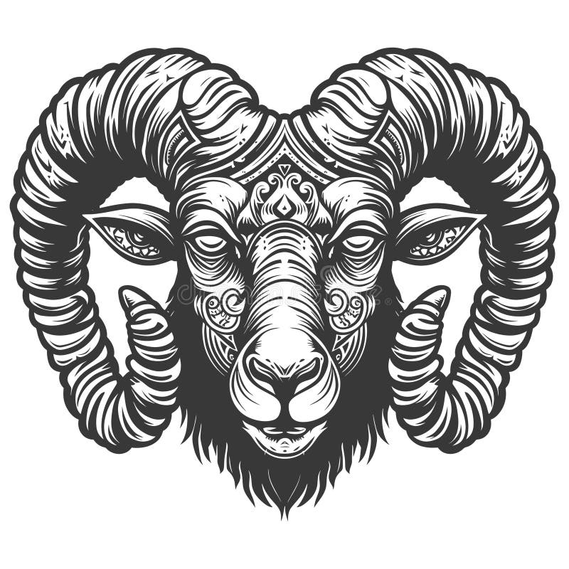 Ornate Ram Head Majestic Animal Portrait in Schwarz/Weiß stock abbildung