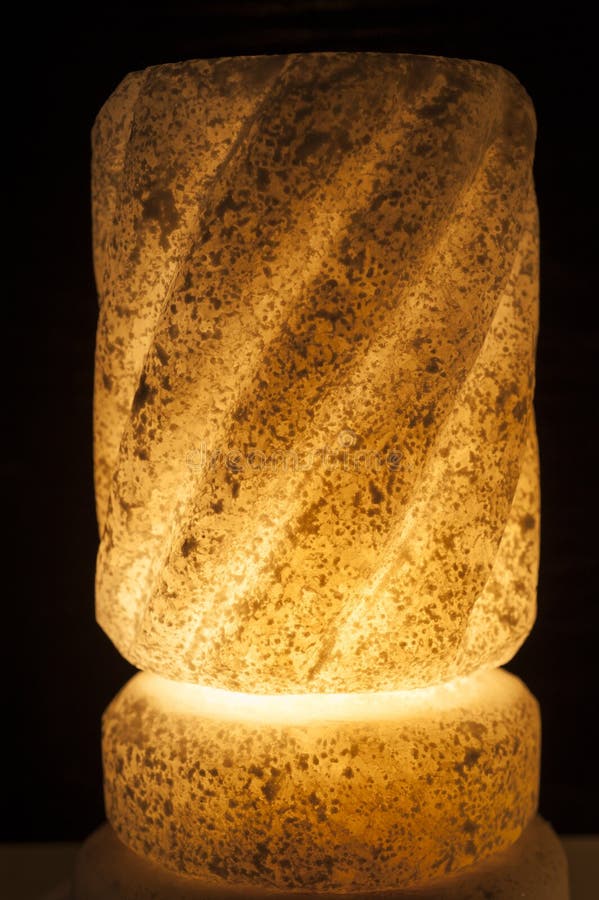 Ornate Rock Salt Lamp on Black Background Stock Photo Image of object