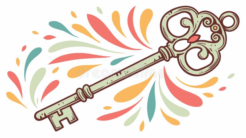 Ornate skeleton key with colorful paint splashes, vector design Generative AI royalty free illustration