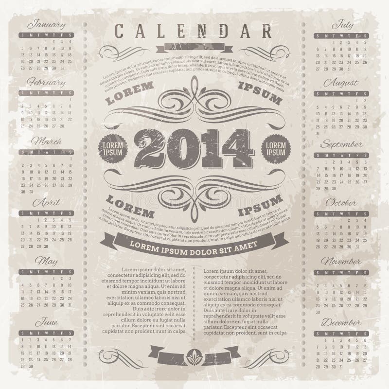 Scrivere modello progetto decorato antico calendario da 2014 sul.