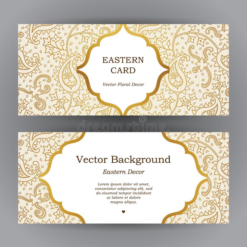 Arabesque Wedding Invitation Cards Front Back View Stock Vector by