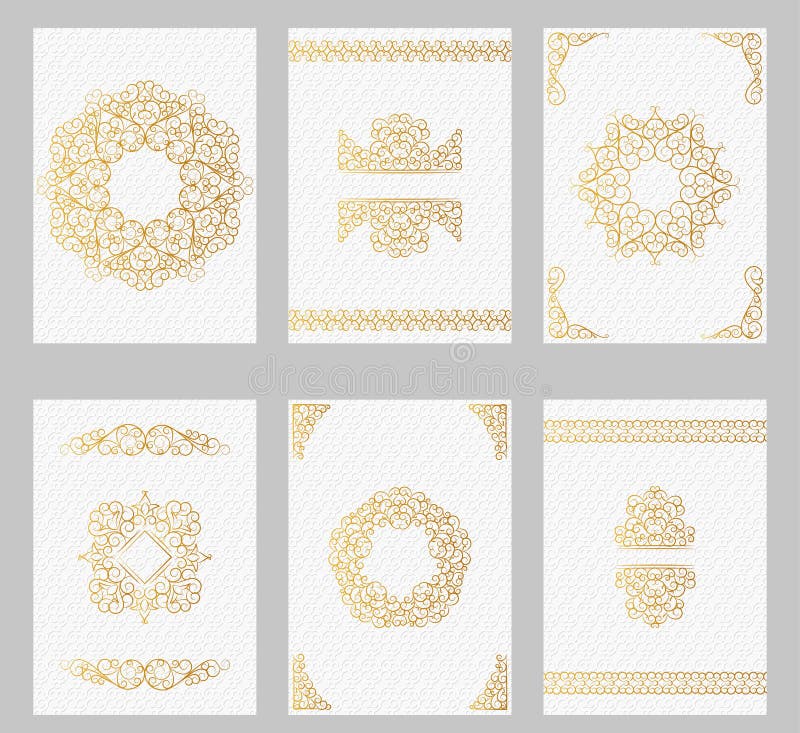 Ornate vintage cards with line art frames and borders