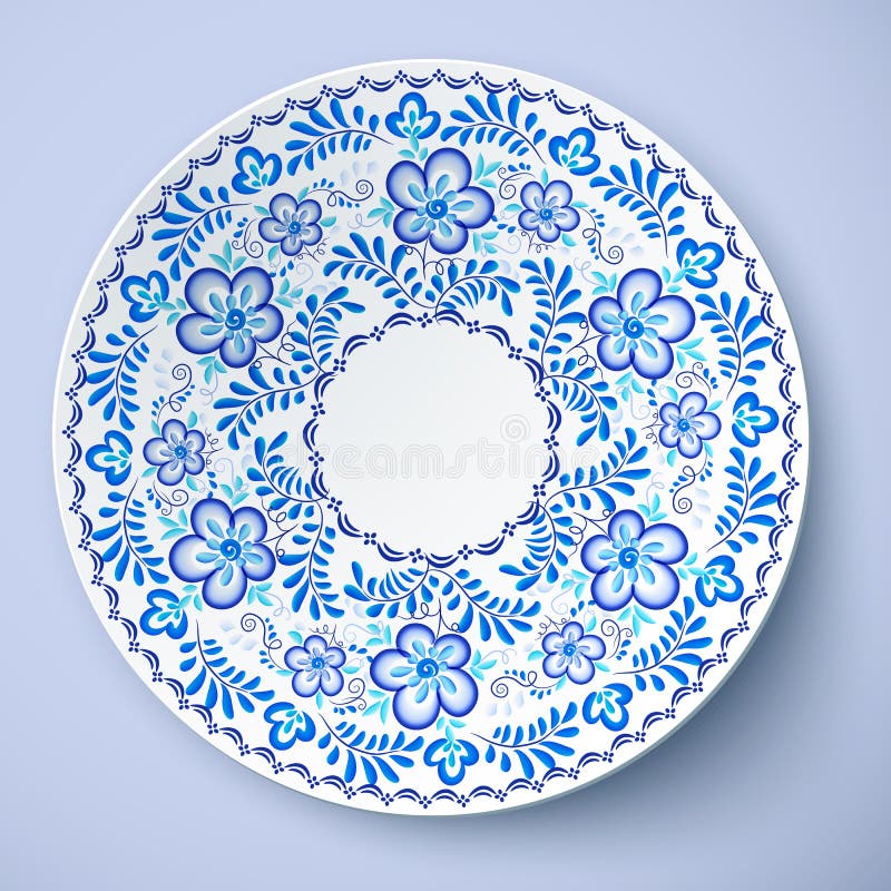 Ornement floral russe traditionnel bleu dans le style de gzhel, plat de vecteur illustration de vecteur Ornement floral russe traditionnel bleu dans le style de gzhel, plat de vecteur illustration de vecteur