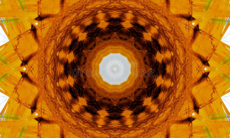 Ejemplo abstracto: Oro/arte marrón de la mandala con un modelo caleidoscópico y formas repetidores