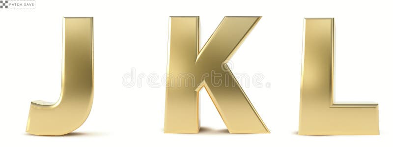 Oro dell'alfabeto. lettere j k l oro realistico 3d rendering. ostruzione isolata su fondo bianco. illustrazione vettoriale