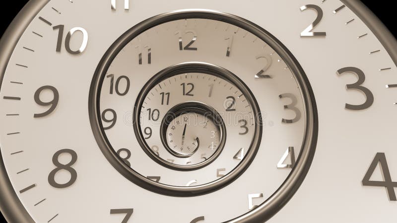 Orologio classico d'oro con le mani del tempo tornano indietro all'infinito. illustrazione di stock