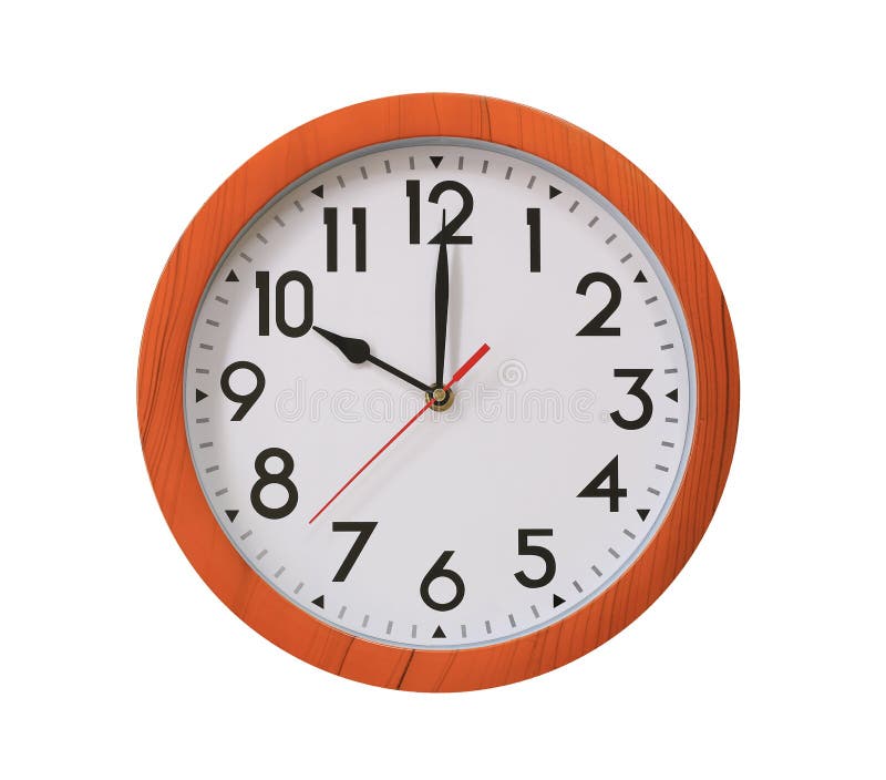 orologio del legno di marrone del modello in dieci in punto isolato sul BAC bianco