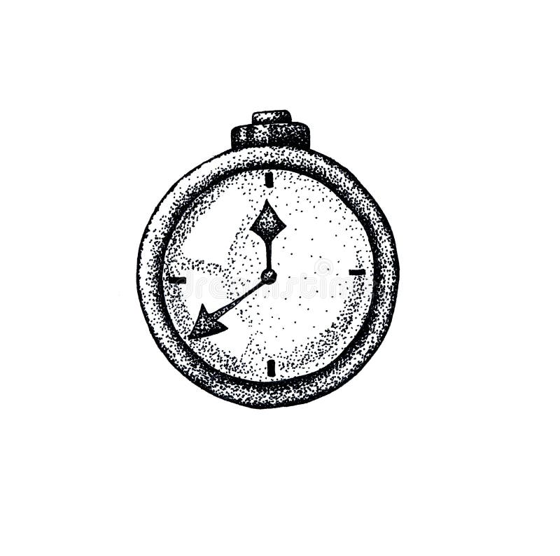 Orologio meccanico, cronometro, timer Illustrazione grafica a mano isolata su fondo bianco