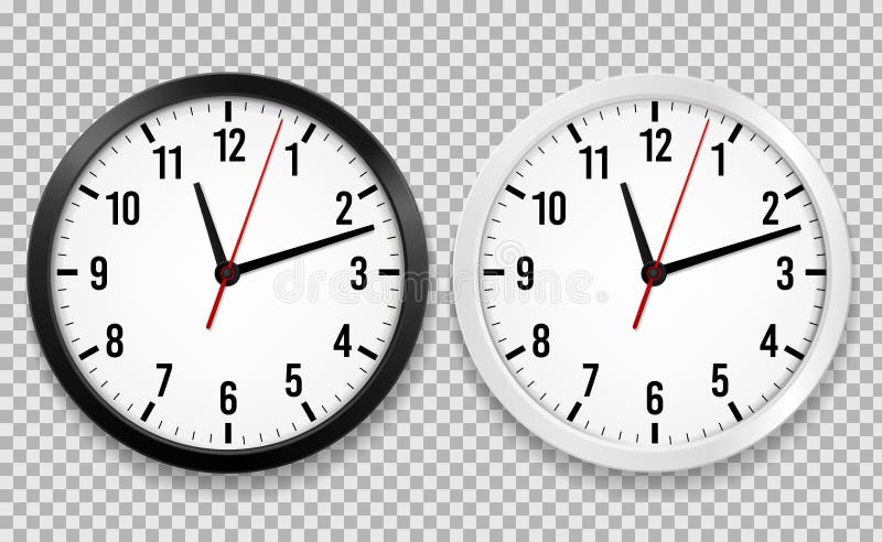 Orologio realistico dell'ufficio Il giro della parete guarda con le frecce di tempo e gli orologi in bianco e nero isolati di vet royalty illustrazione gratis Orologio realistico dell'ufficio Il giro della parete guarda con le frecce di tempo e gli orologi in bianco e nero isolati di vet royalty illustrazione gratis