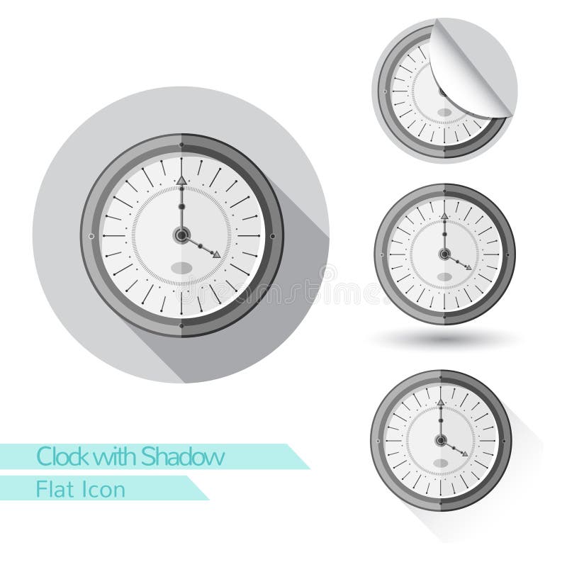 Orologio rotondo dell'icona piana con ombra illustrazione di stock Orologio rotondo dell'icona piana con ombra illustrazione di stock