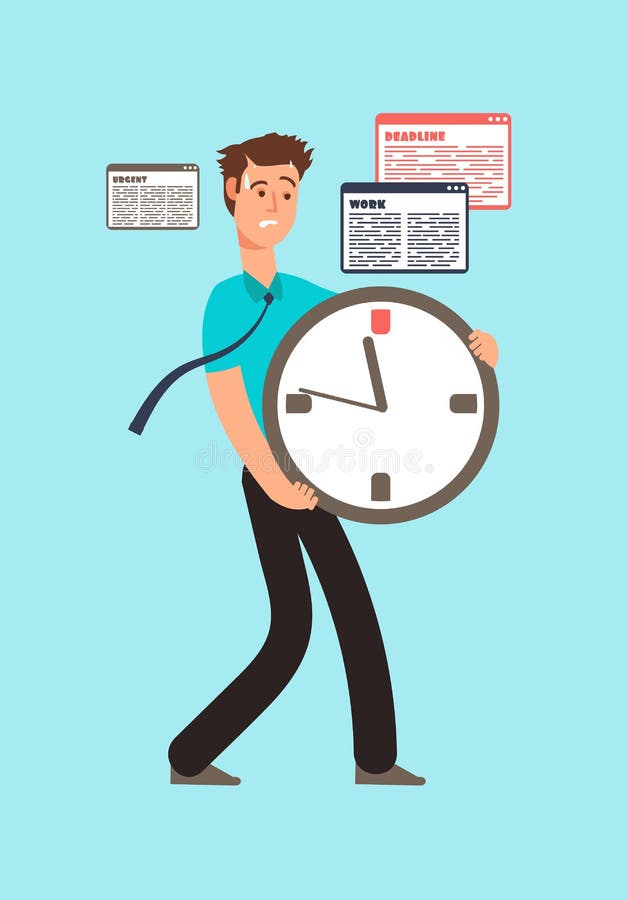 Orologio sollecitato della tenuta del lavoratore con esaurirsi tempo Concetto di vettore di termine illustrazione vettoriale Orologio sollecitato della tenuta del lavoratore con esaurirsi tempo Concetto di vettore di termine illustrazione vettoriale