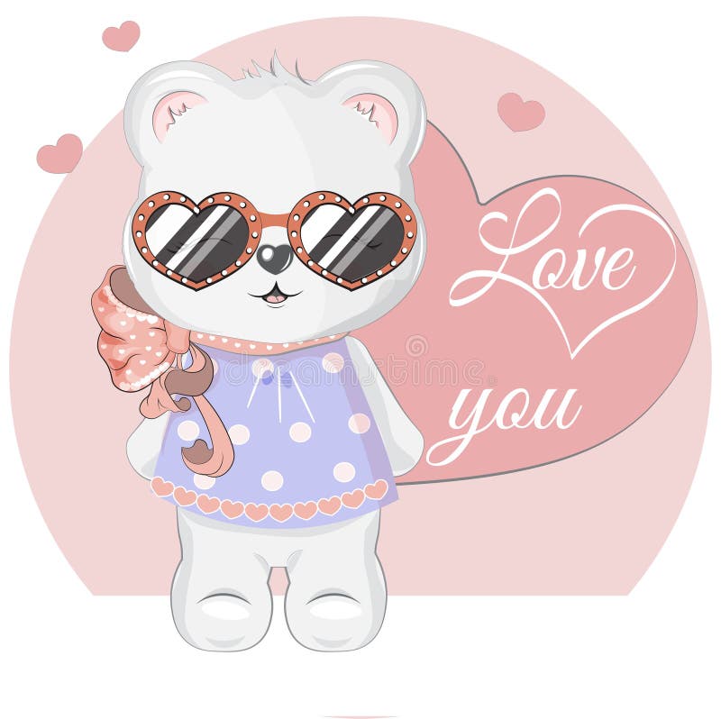 Orsetto di orsacchiotto con occhiali da sole: biglietto di San Valentino illustrazione vettoriale Orsetto di orsacchiotto con occhiali da sole: biglietto di San Valentino illustrazione vettoriale