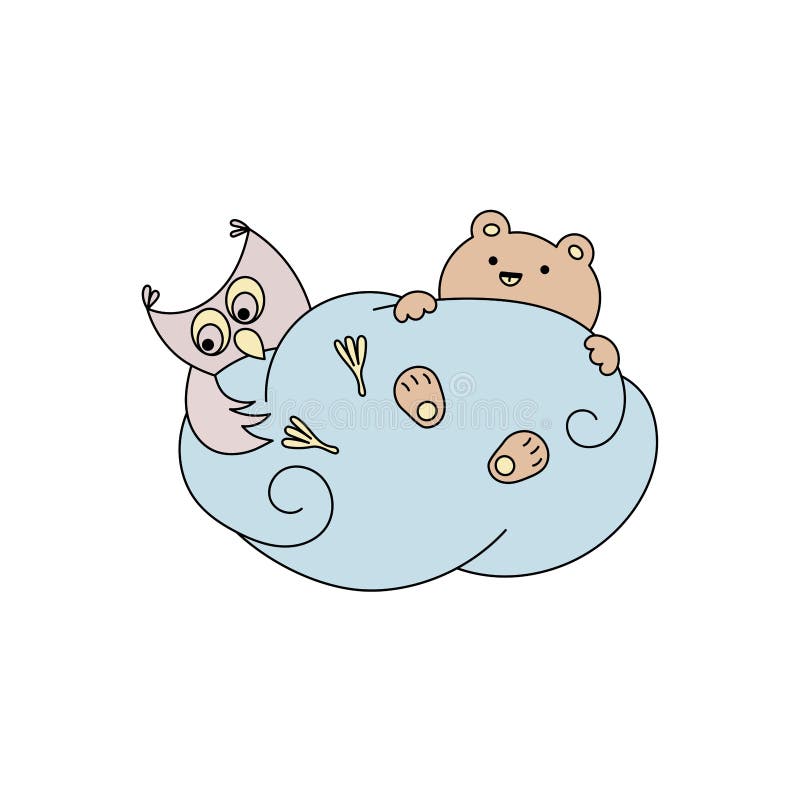 Orso e gufo svegli su una nuvola illustrazione di stock Orso e gufo svegli su una nuvola illustrazione di stock