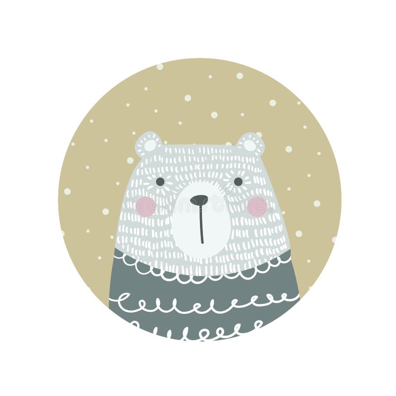 Orso polare divertente e sveglio disegnato a mano nello stile scandinavo e nordico illustrazione di stock Orso polare divertente e sveglio disegnato a mano nello stile scandinavo e nordico illustrazione di stock