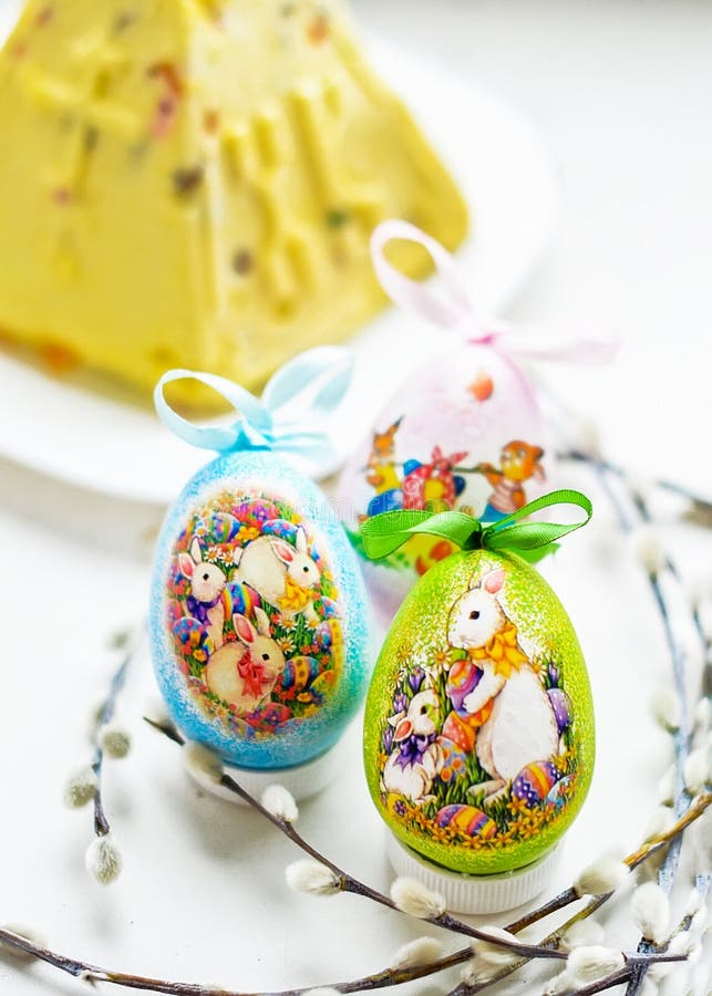 Easter Traditional Dishes Curd Easter, Decorated Eggs and Easter Cake