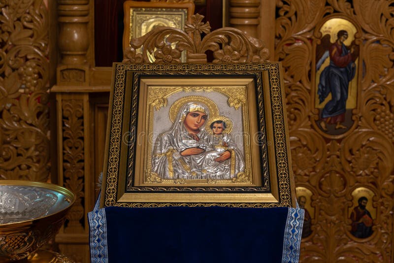 Orthodox Icon of Virgin Mary on Church Pulpit