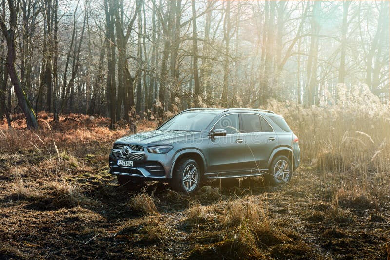 Orzeszepoland 01122020 : πολυτέλεια mercedes gle με 4x4 drive on offroad στο δάσος. v6 μηχανή 367 hp. στοκ φωτογραφία με δικαίωμα ελεύθερης χρήσης