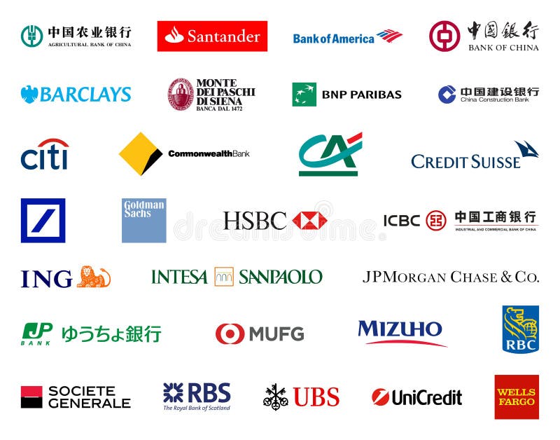 Os bancos os mais grandes nos logotipos do mundo
