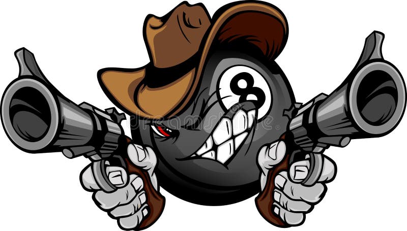Os bilhar associam o cowboy dos desenhos animados do tiroteio de oito esferas ilustração do vetor Os bilhar associam o cowboy dos desenhos animados do tiroteio de oito esferas ilustração do vetor