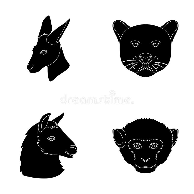 Os cangurus, lama, macaco, pantera, animais realísticos ajustaram ícones da coleção no estoque preto do símbolo do vetor do estil ilustração royalty free Os cangurus, lama, macaco, pantera, animais realísticos ajustaram ícones da coleção no estoque preto do símbolo do vetor do estil ilustração royalty free