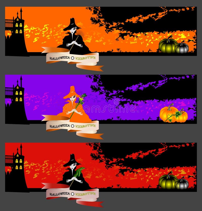 Os cartões, as bandeiras ou os fundos de Halloween ajustaram-se ilustração royalty free Os cartões, as bandeiras ou os fundos de Halloween ajustaram-se ilustração royalty free