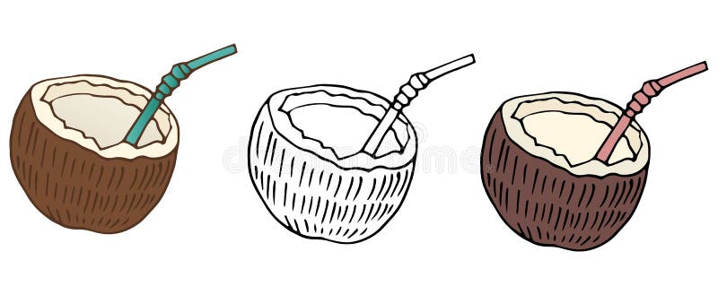 Os cocos dos desenhos animados colorem a arte do alimento da tração da mão da natureza do grupo do café ilustração royalty free Os cocos dos desenhos animados colorem a arte do alimento da tração da mão da natureza do grupo do café ilustração royalty free