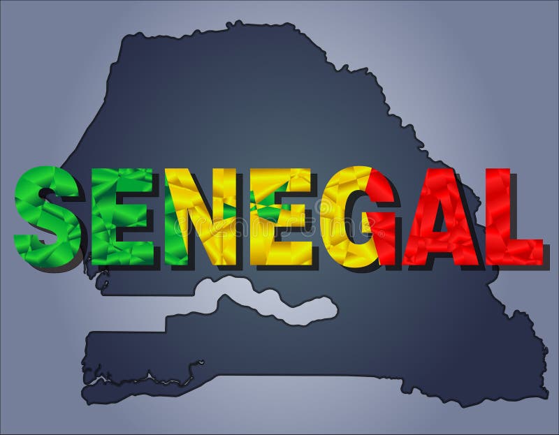 Os contornos do território da palavra de Senegal e de Senegal nas cores da bandeira nacional ilustração do vetor Os contornos do território da palavra de Senegal e de Senegal nas cores da bandeira nacional ilustração do vetor
