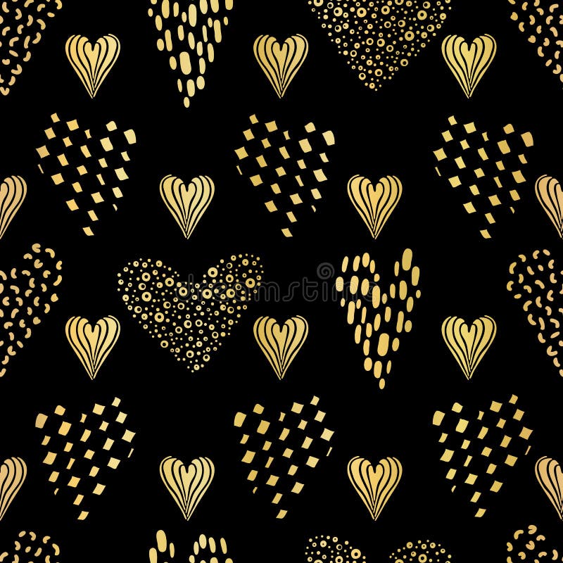 Os corações pretos Luxe do amor do ouro polvilham o teste padrão da textura, vetor sem emenda ilustração stock Os corações pretos Luxe do amor do ouro polvilham o teste padrão da textura, vetor sem emenda ilustração stock