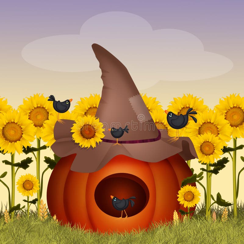 Os corvos comem a abóbora ilustração royalty free