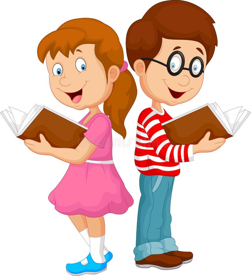 Os desenhos animados caçoam o livro de leitura ilustração stock Os desenhos animados caçoam o livro de leitura ilustração stock
