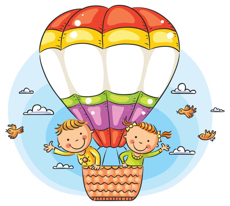 Os desenhos animados caçoam a viagem pelo ar com espaço da cópia através do balão ilustração royalty free Os desenhos animados caçoam a viagem pelo ar com espaço da cópia através do balão ilustração royalty free