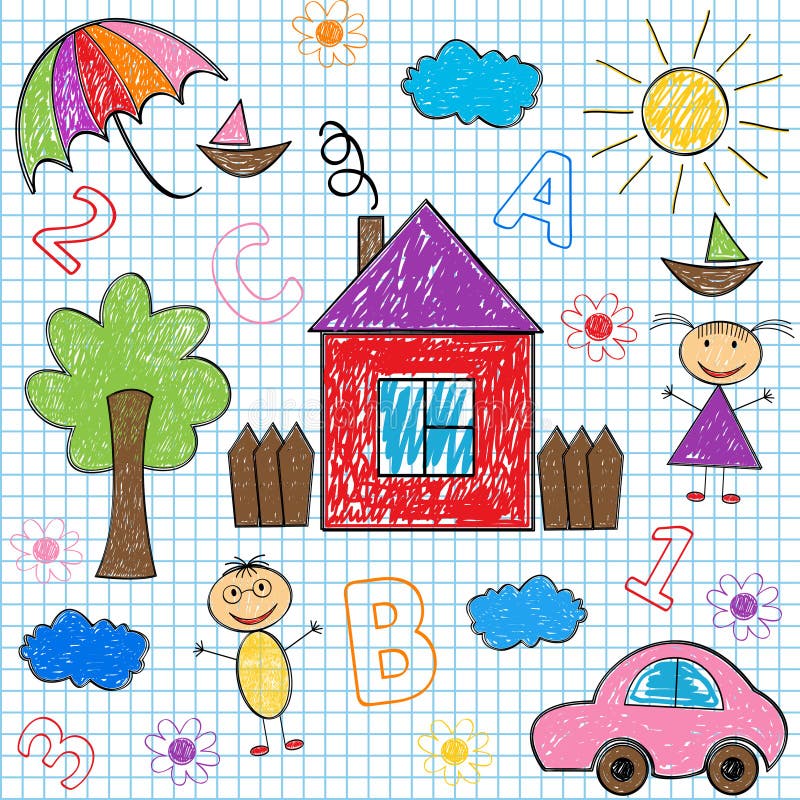Os desenhos das crianças sem emenda do teste padrão ilustração royalty free Os desenhos das crianças sem emenda do teste padrão ilustração royalty free