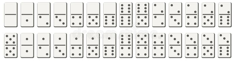 Os dominós ou as telhas que do dominó o vetor branco isolou modelos com pontos pretos numeram para o jogo no fundo transparente ilustração stock Os dominós ou as telhas que do dominó o vetor branco isolou modelos com pontos pretos numeram para o jogo no fundo transparente ilustração stock