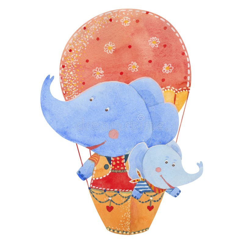 Os elefantes voam em um balão ilustração royalty free Os elefantes voam em um balão ilustração royalty free