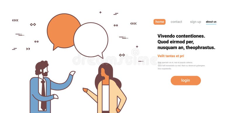 Os empresários dos pares conversam a mulher do homem de uma comunicação da bolha que discute o retrato fêmea masculino do persona ilustração royalty free Os empresários dos pares conversam a mulher do homem de uma comunicação da bolha que discute o retrato fêmea masculino do persona ilustração royalty free