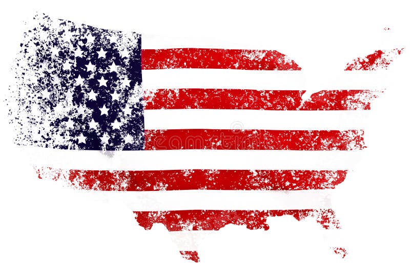 Scratched USA Flag in the form of maps of the United States on a white background. Scratched USA Flag in the form of maps of the United States on a white background